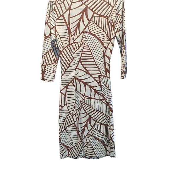 J. McLaughlin Blue and Brown 3/4 Sleeve Sheath Dress Size XSmall/With Stretch - Picture 3 of 3